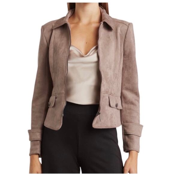 T Tahari Jackets & Blazers - T Tahari Faux Suede Leather Crop Zip Jacket Brown Moto M